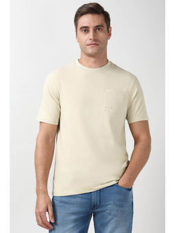 Peter England - Men Beige Solid Crew Neck T-shirt