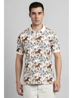 Simon Carter - Men Beige Print Collar Neck Polo T-shirt