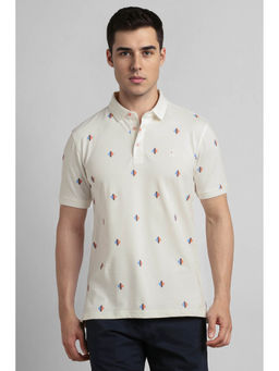 Simon Carter - Men White Print Collar Neck Polo T-shirt