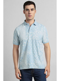 Simon Carter - Men Blue Paisley Print Collar Neck Polo T-shirt