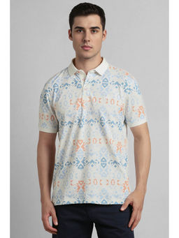 Simon Carter - Men Off White Print Collar Neck Polo T-shirt
