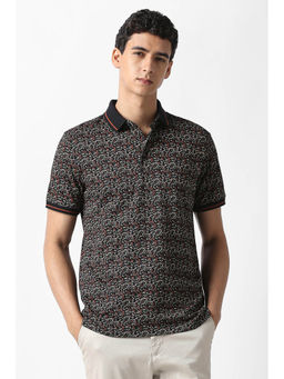 Van Heusen - Men Black Print Collar Neck Polo T-shirt