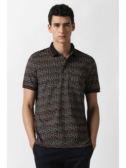 Van Heusen - Men Black Print Collar Neck Polo T-shirt