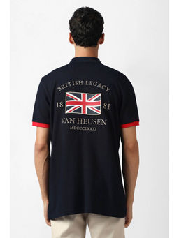 Van Heusen - Men Navy Blue Graphic Print Collar Neck Polo T-shirt