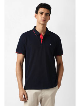Van Heusen - Men Navy Blue Solid Collar Neck Polo T-shirt