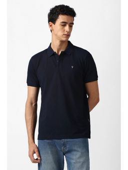 Van Heusen - Men Navy Blue Solid Collar Neck Polo T-shirt