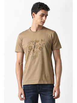 Van Heusen - Men Beige Print Crew Neck T-shirt