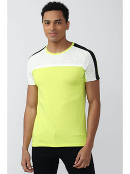 Peter England - Men Green Colorblock Round Neck T-Shirt