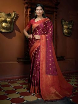 Odette - Magenta Colour Satin Silk Saree with Unstitched Blouse