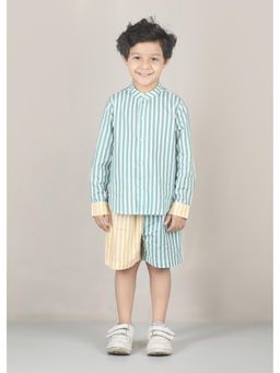 RATAN JAIPUR - Stripes Cotton Shirt - Teal-Yellow