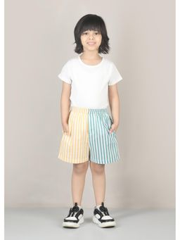RATAN JAIPUR - Stripes Cotton Shorts - Teal-Yellow