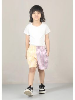 RATAN JAIPUR - Stripes Cotton Shorts - Lavender-Yellow