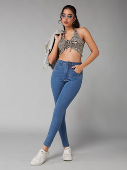 DOLCE CRUDO - Women Blue Skinny High Rise Distressed Regular Length Jeans