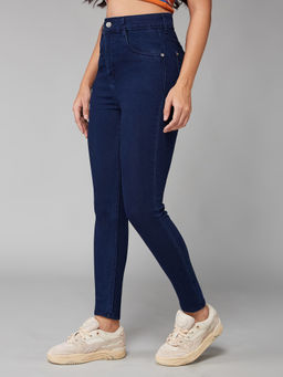 DOLCE CRUDO - Women Navy Blue Skinny Fit High Rise Stretchable Jeans