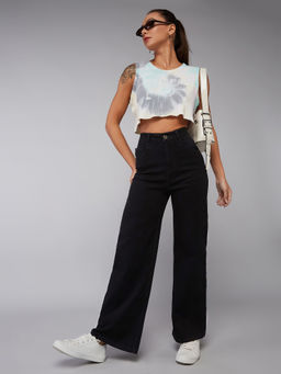 DOLCE CRUDO - Women Black Wide Leg High Rise Regular-Length Stretchable Jeans