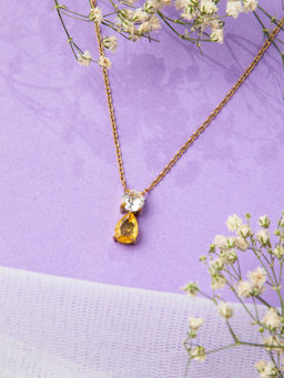 Niscka - 24K Gold Plated White Ad and Yellow Sapphire Stone Pendant