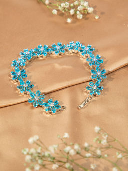 Niscka - Aqua Bloom Rhodium-Plated Floral Ad Bracelet