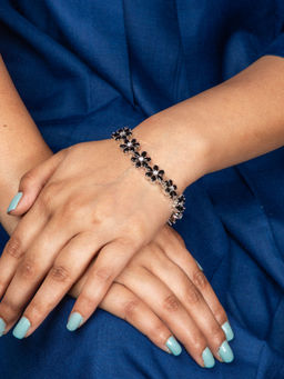 Niscka - Midnight Bloom Rhodium-Plated Floral Ad Bracelet
