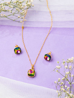 Niscka - Gold Plated Multi-Color Radiating Stone Jewellery Set