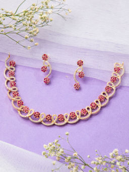 Niscka - Rose Bloom Red Gold-Plated Jewellery Set