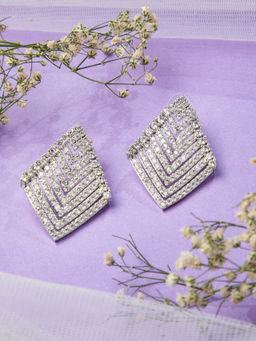 Niscka - Celestial Spark Rhodium-Plated American Diamond Drop Earrings