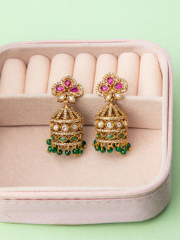 Niscka - Vibrant Elegance Gold-Plated Jhumka Earrings