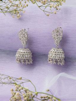 Niscka - Rhodium Plated Glittery Jhumki Earrings