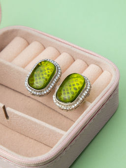 Niscka - Lime Green Radiance American Diamond Stud Earrings