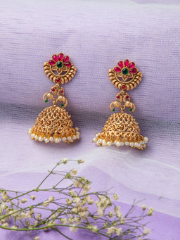 Niscka - Gulbahar Gold-Plated Peacock Traditional Jhumka Earrings