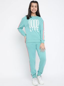 Lil Tomatoes - Girls Printed Cotton Looper Track Suits Green