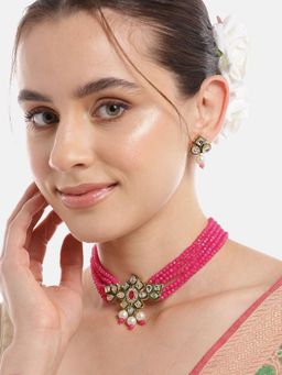 Gahan - Kundan Pendent Rani Beads Necklace with Earrings
