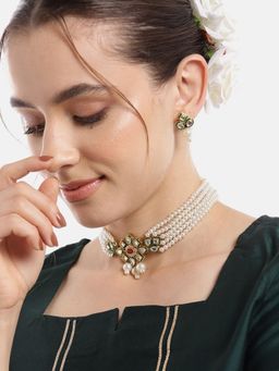 Gahan - Kundan Pendant White Pearl Necklace with Earrings