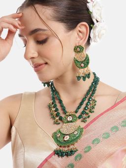Gahan - Green Kundan Crystal Necklace with Earrings