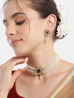 Gahan - Green Golden Kundan Choker Necklace with Earrings