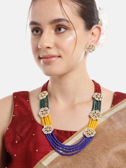 Gahan - Multil-Color Layered Beads Kundan Pearl Necklace with Earrings