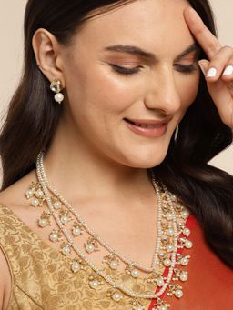 Gahan - Golden Kundan Pearl Layer Necklace with Earrings