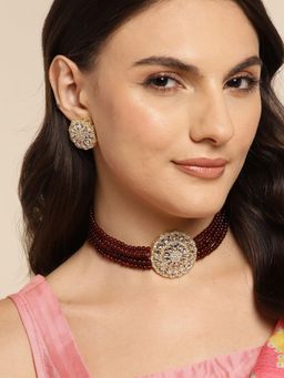 Gahan - Kundan Pendent Pearl Chokar Necklace with Earrings
