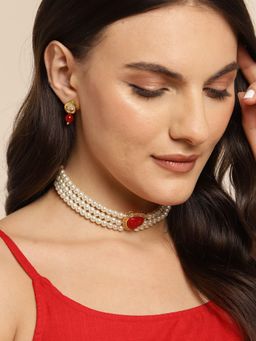 Gahan - AD Designer Red Choker Necklace with Earrings