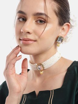 Gahan - Charm Pendant Pearl Choker Necklace with Earrings