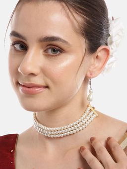Gahan - Layered Pearl Choker Necklace with Earrings