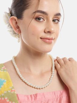 Gahan - White Pearl Long Necklace with Earrings
