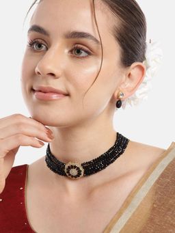 Gahan - Black AD Kundan Layered Choker Necklace with Earrings