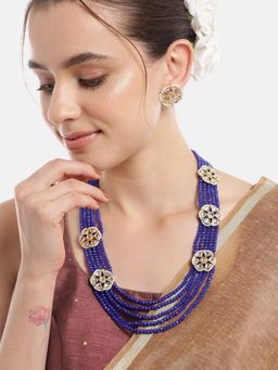 Gahan - Blue Layered Beads Kundan Pearl Necklace with Earrings