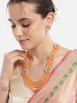 Gahan - Yellow Layered Beads Kundan Pearl Necklace with Earrings