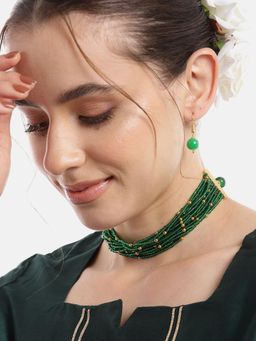 Gahan - Beads Layered Choker Necklace with Earrings