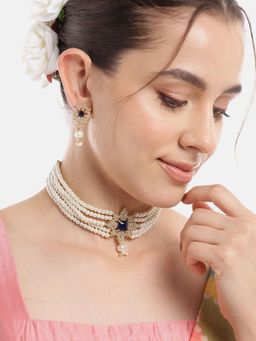 Gahan - Blue Golden Kundan Chokar Necklace with Earrings