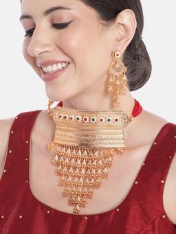 Gahan - Golden Rajputi Style Choker Necklace with Earrings