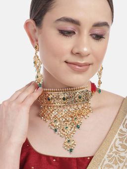 Gahan - Peacock Design Green Rajputi Style Necklace with Earrings