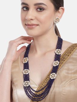 Gahan - Navy Blue Layered Beads Kundan Pearl Necklace with Earrings