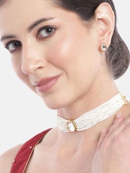 Gahan - Charm Kundan Pendant Pearl Choker Necklace with Earrings